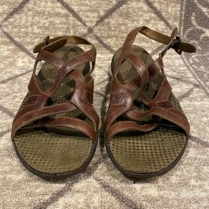 Merrill Brown Leather Strappy Sandals